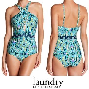 Laundry by Shelli Segal Twist One-Piece Swimsuit Paisley Print Size Medium New